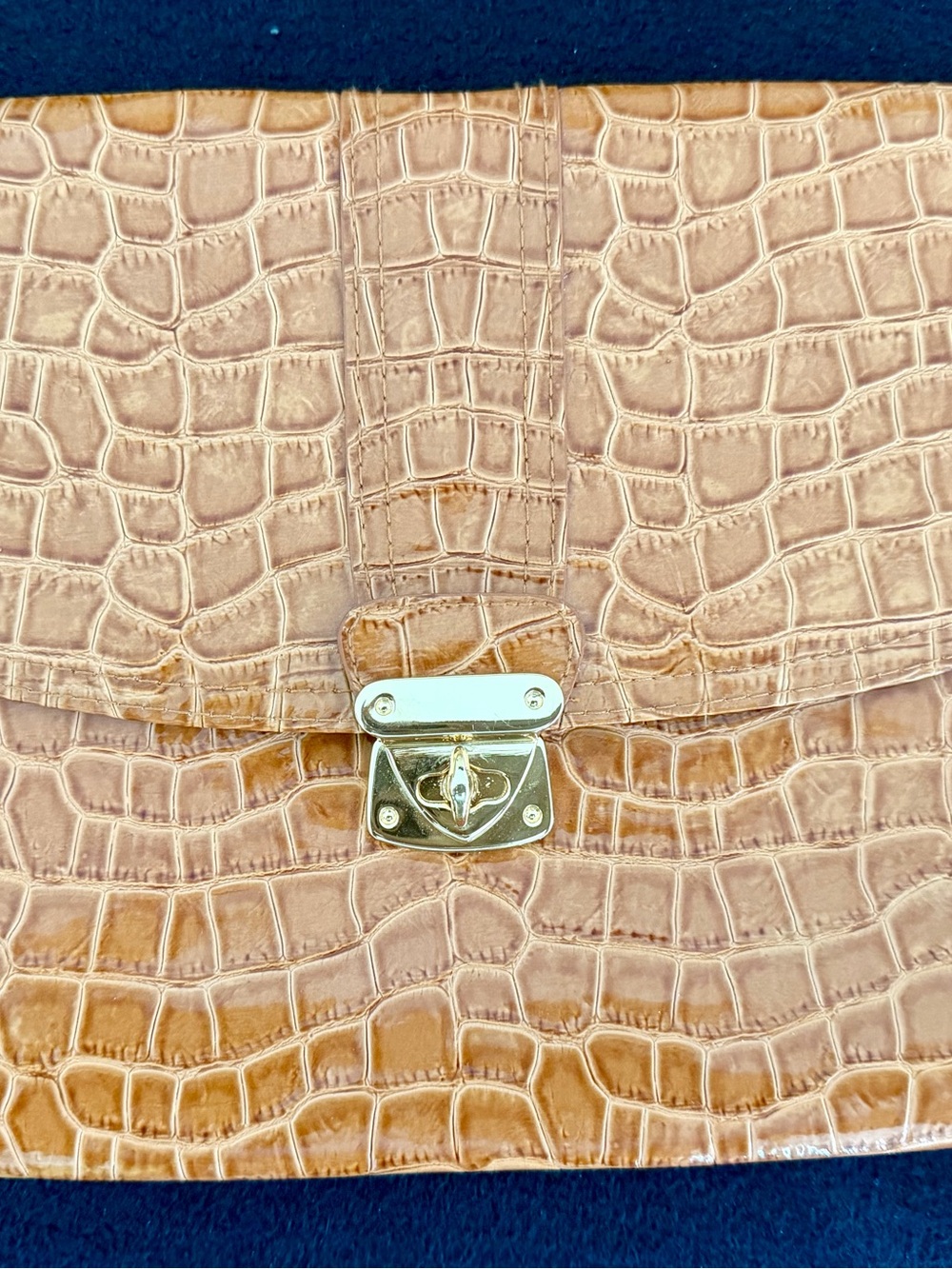 H&M Croc-Embossed Clutch in Tan with Gold Hardware